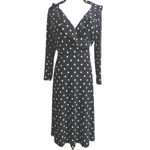 Tommy Hilfiger Vtg Y2K Preppy Old Money Classic Polka Dot Ruffle Midi Dress L